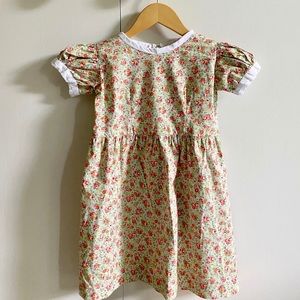 Handmade shabby chic girls short sleeve, rose-print dress